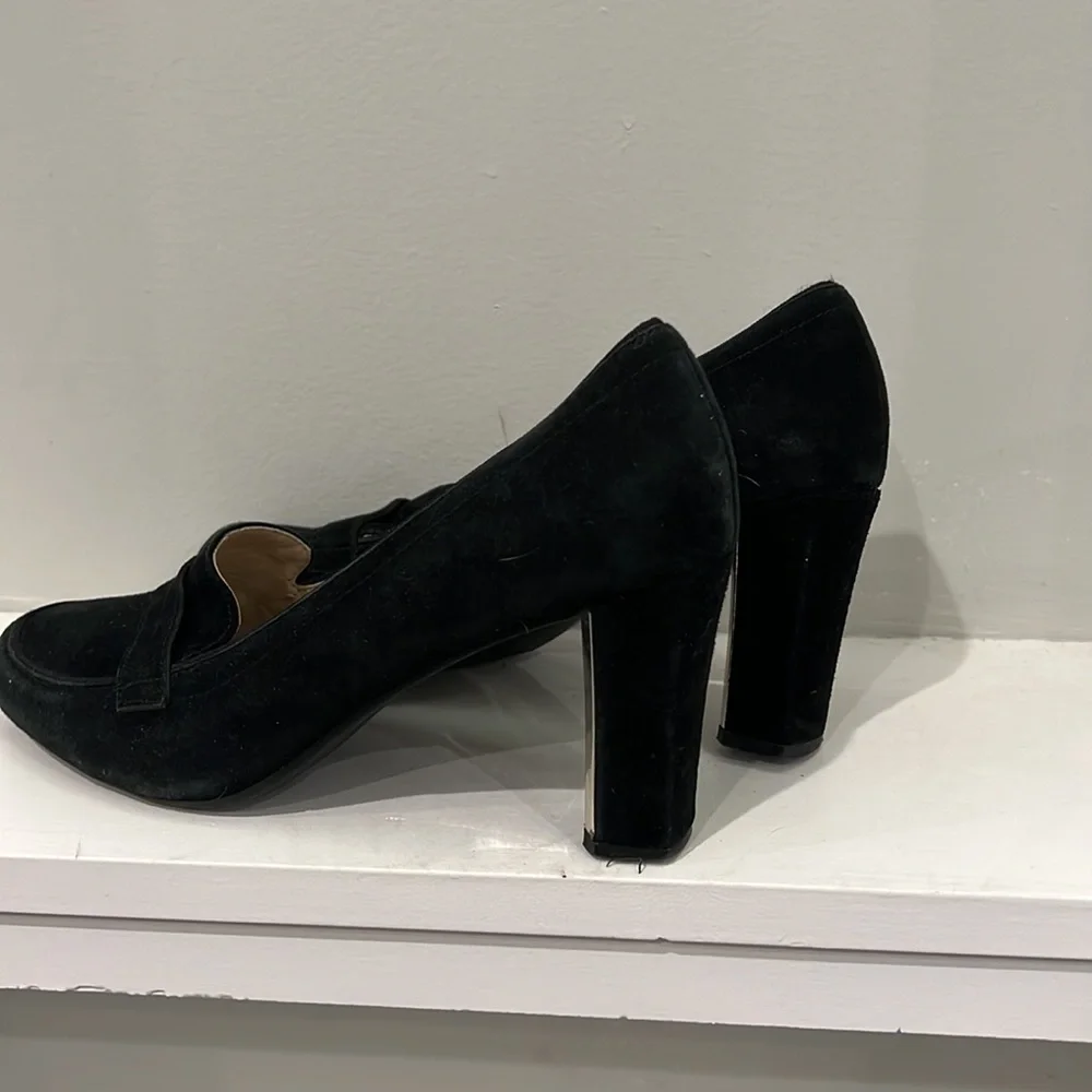 Adrienne Vittadini Leather Suede Penny Loafer Heels - Picture 5 of 9